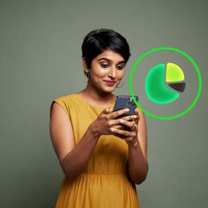 Indian woman answering a questionnaire on her phone for NutriNomNom to understand her health goals